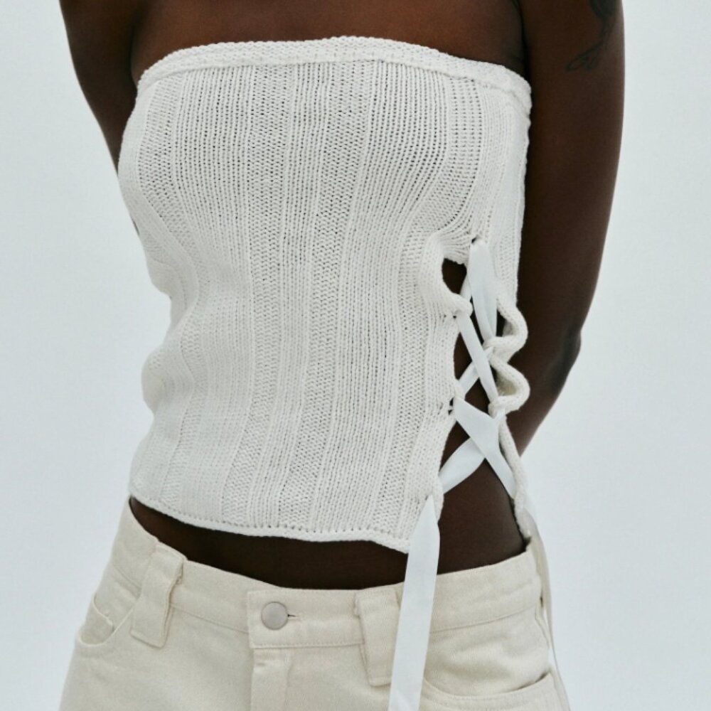 Source Unknown Lace-Up Bustier Knit, Ivory